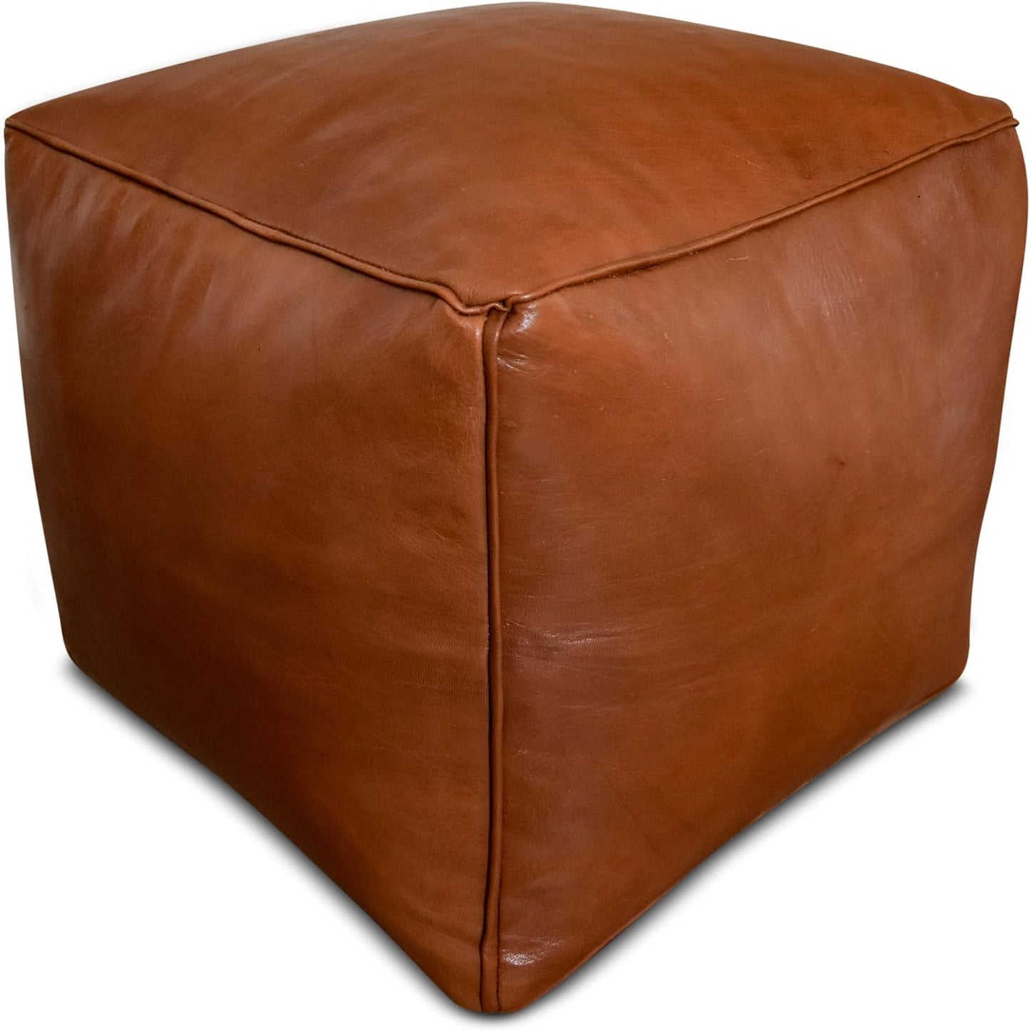 Pouf Carré en Cuir Véritable - Fait Main