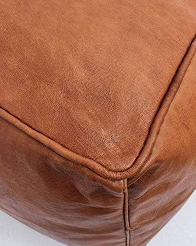 Pouf Carré en Cuir Véritable - Fait Main